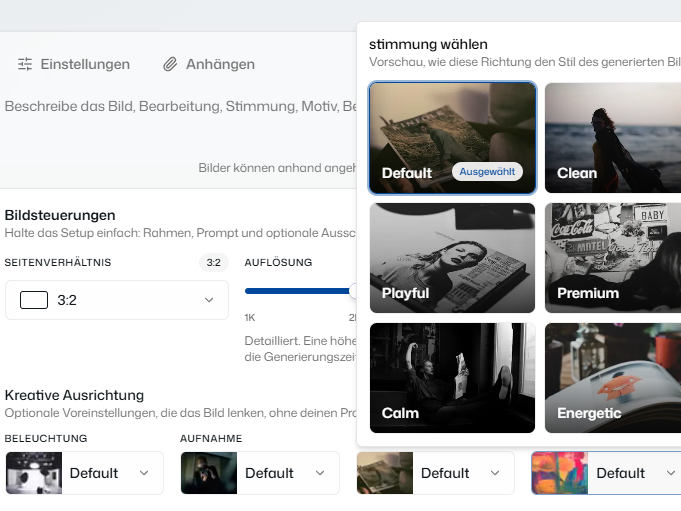 Bildsteuerungen und Stimmungsauswahl in der CyberPaul Webapp