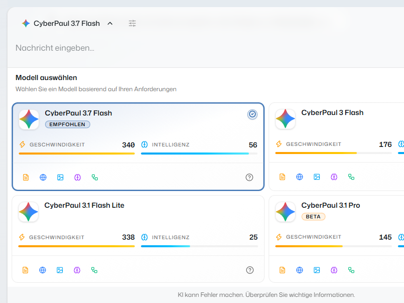 Modellauswahl in der CyberPaul Webapp